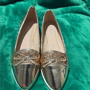 Shimmering Gold Flats with Bow Accent